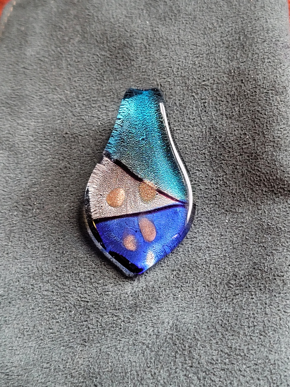 Handmade Dichroic Glass Teardrop Pendant in Blue and Teal Boho Gyspy Hippie Chic